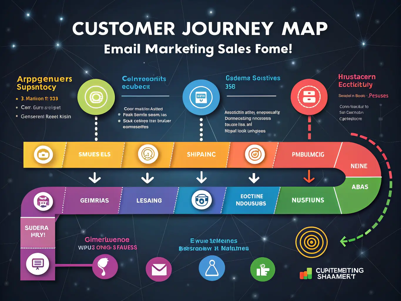 A digital illustration depicting a stylized customer journey, highlighting automated touchpoints and seamless transitions between stages, representing improved customer experience through automation.
