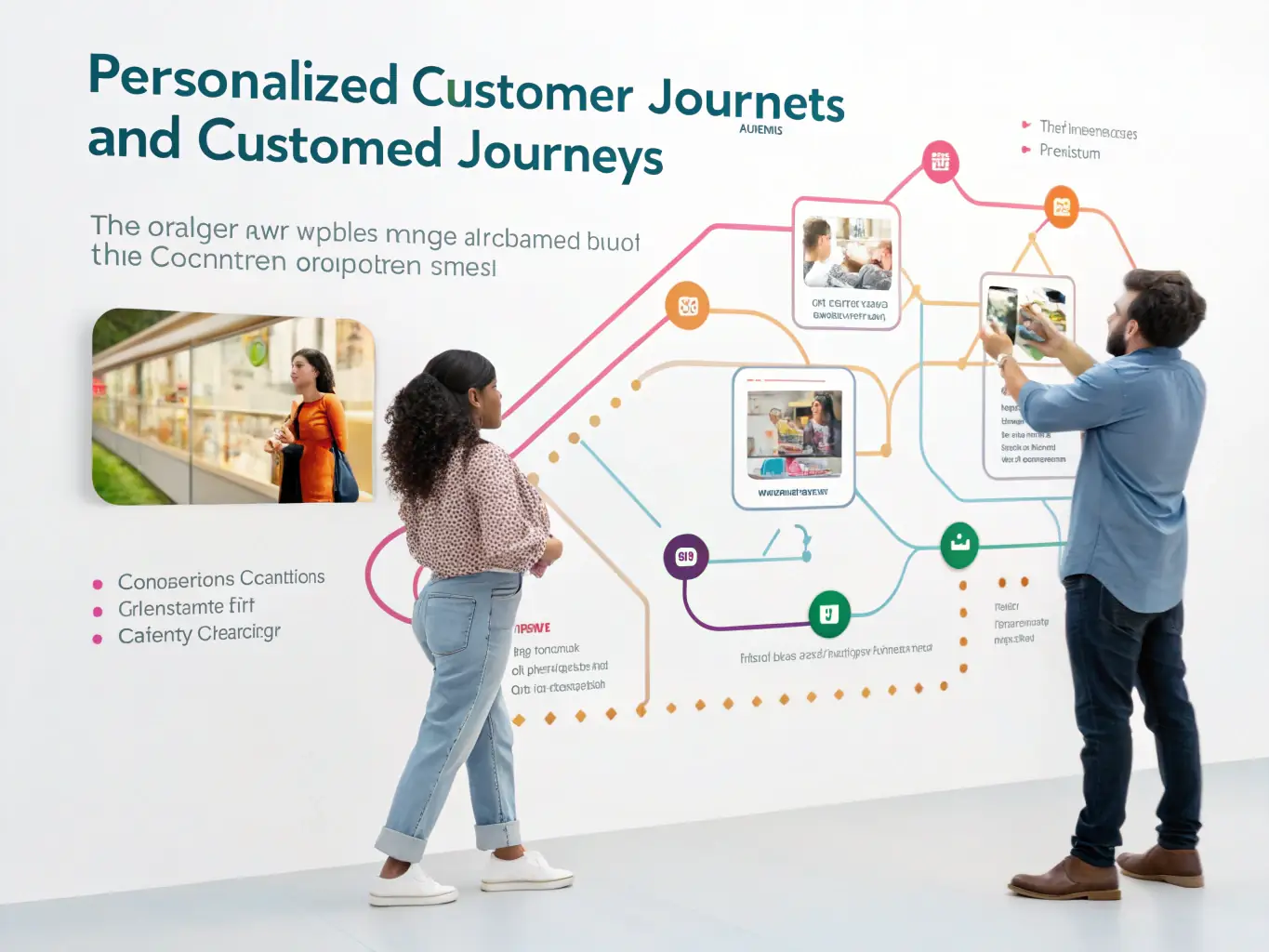 A sleek, modern interface showcasing a customer journey map with various touchpoints and automated processes, highlighting improved customer experience.