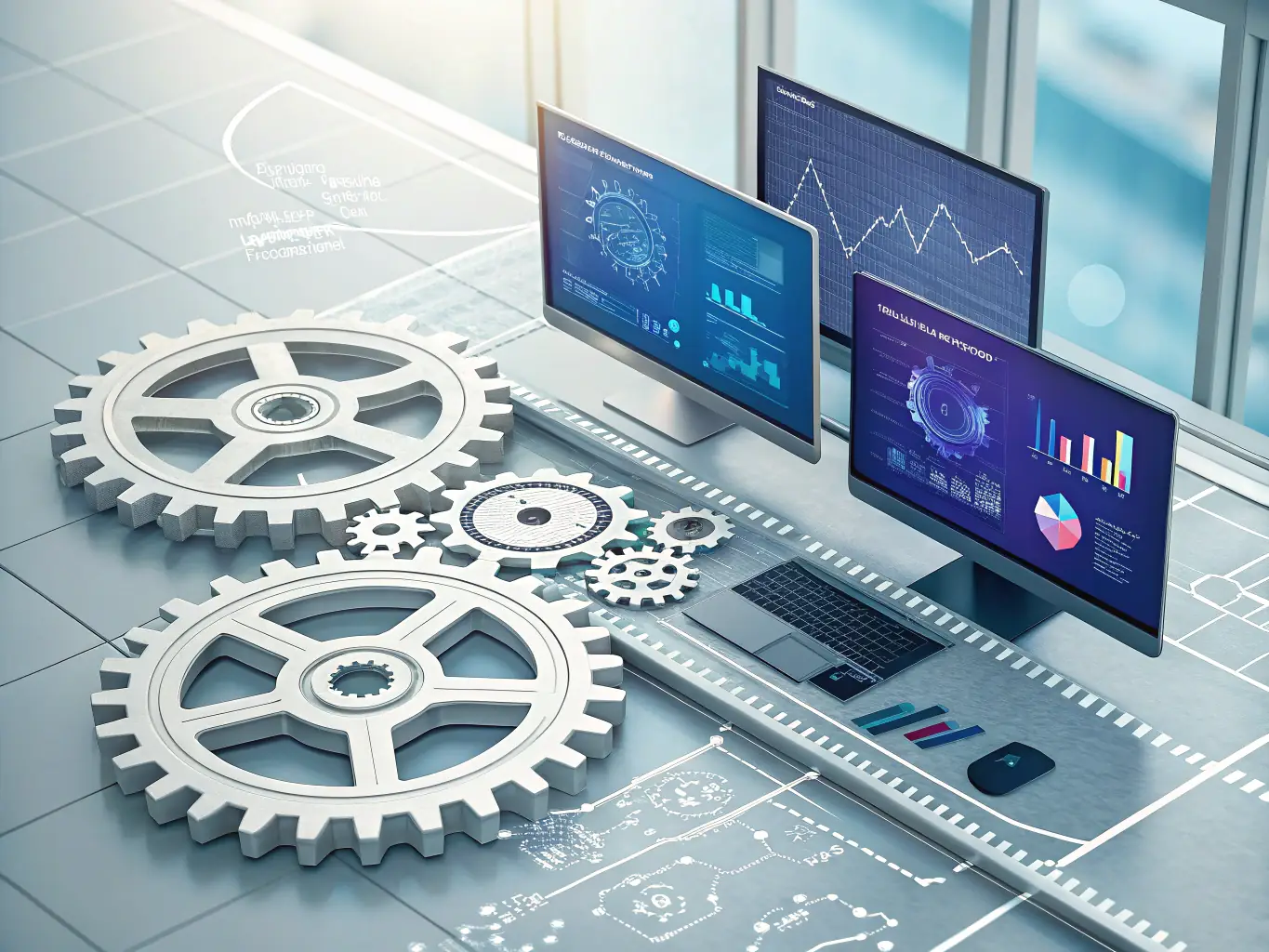 An abstract graphic representing interconnected workflows, with data flowing seamlessly between different departments and systems, symbolizing efficient business process automation.