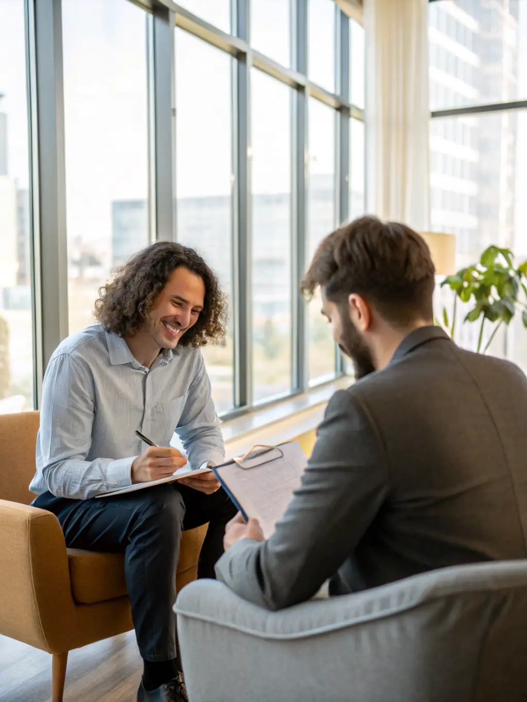 A manager providing constructive feedback to an employee during a performance review, showcasing Meraki Digital's commitment to talent development.